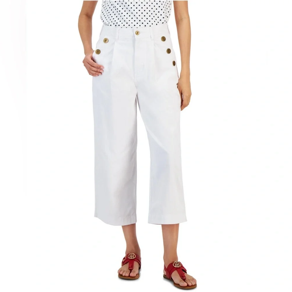 Tommy Hilfiger Wide-Leg Sailor Chino Pants in White, Size 16, New w/Tag